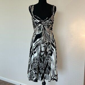 Alberto Makali silk overlay black and white cocktail dress SIZE 4 with scarf